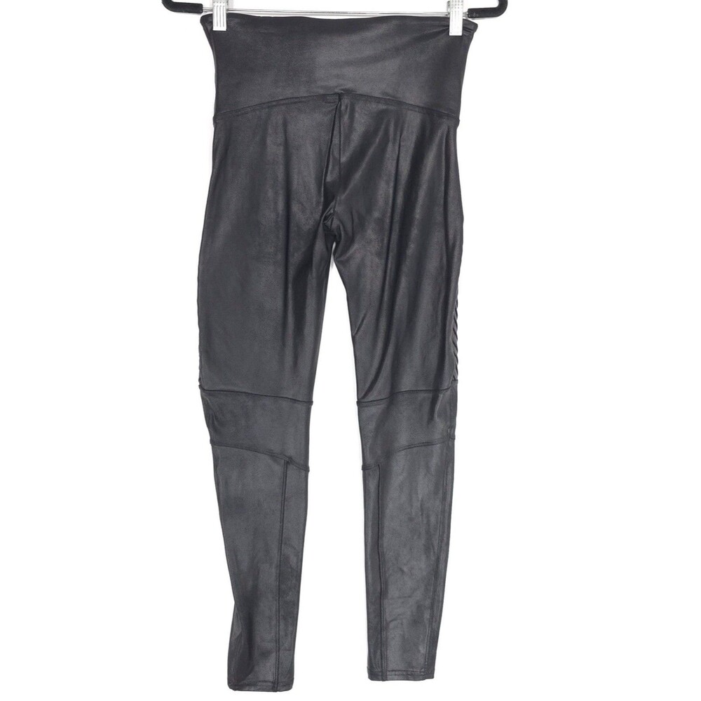 SPANX‎ Faux Leather Size XL Very Black Shiny Moto Leggings 20136R Stretch - Picture 8 of 11